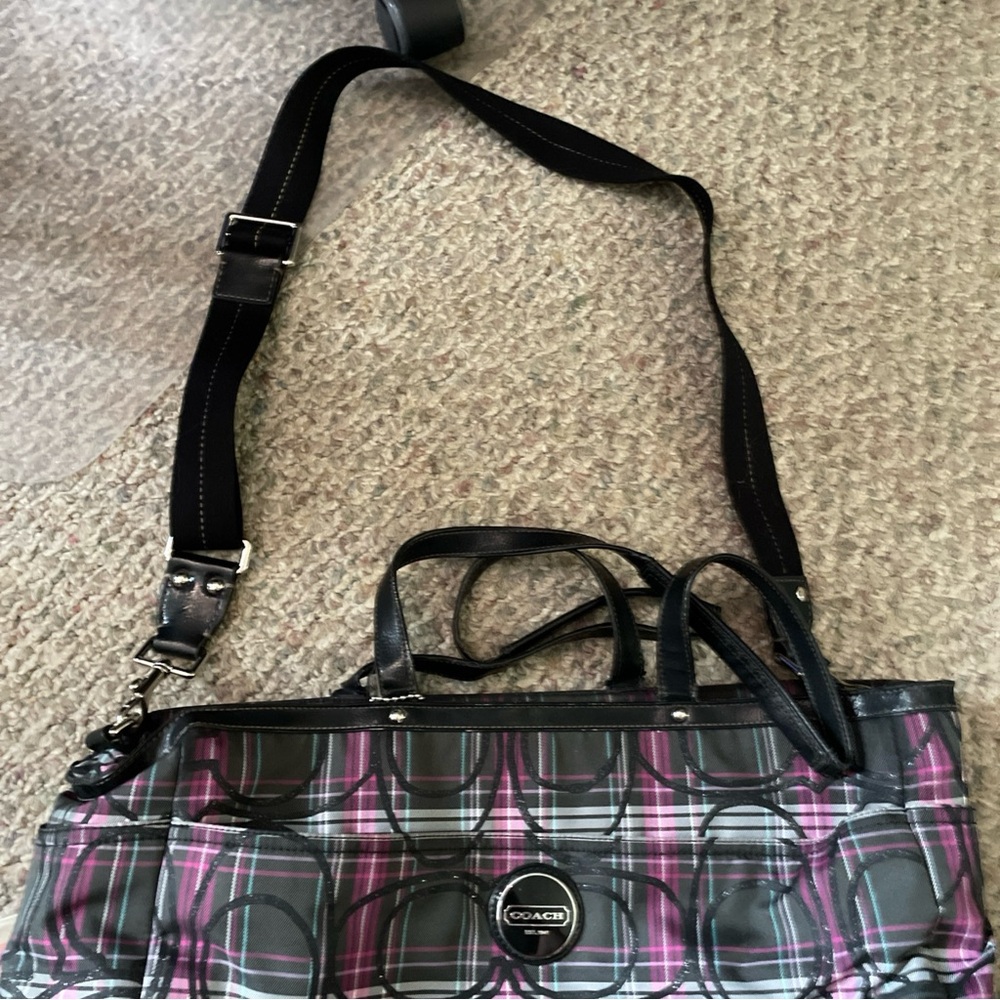 Coach Black and Pink Plaid Shoulder Bag